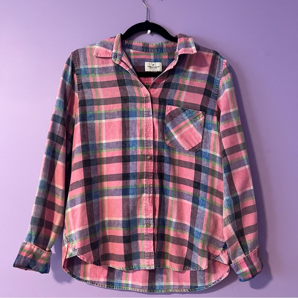 American Eagle Women’s Striped Colorful Button Down Shirt
